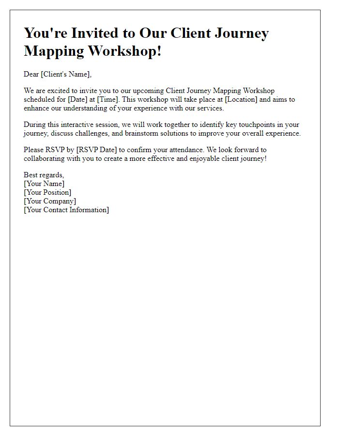 Letter template of client journey mapping workshop invitation