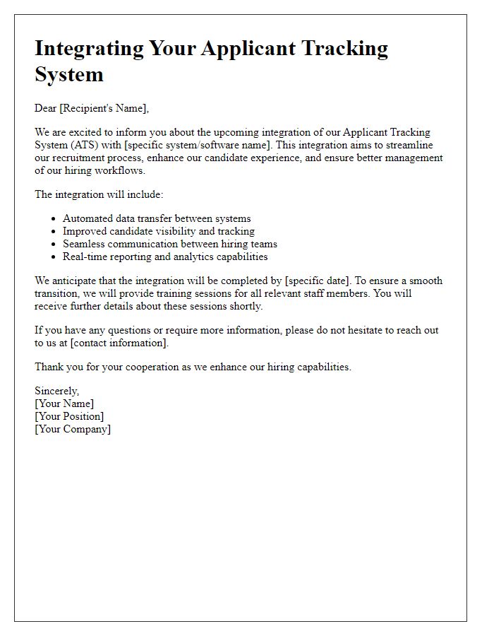 Letter template of applicant tracking system integration