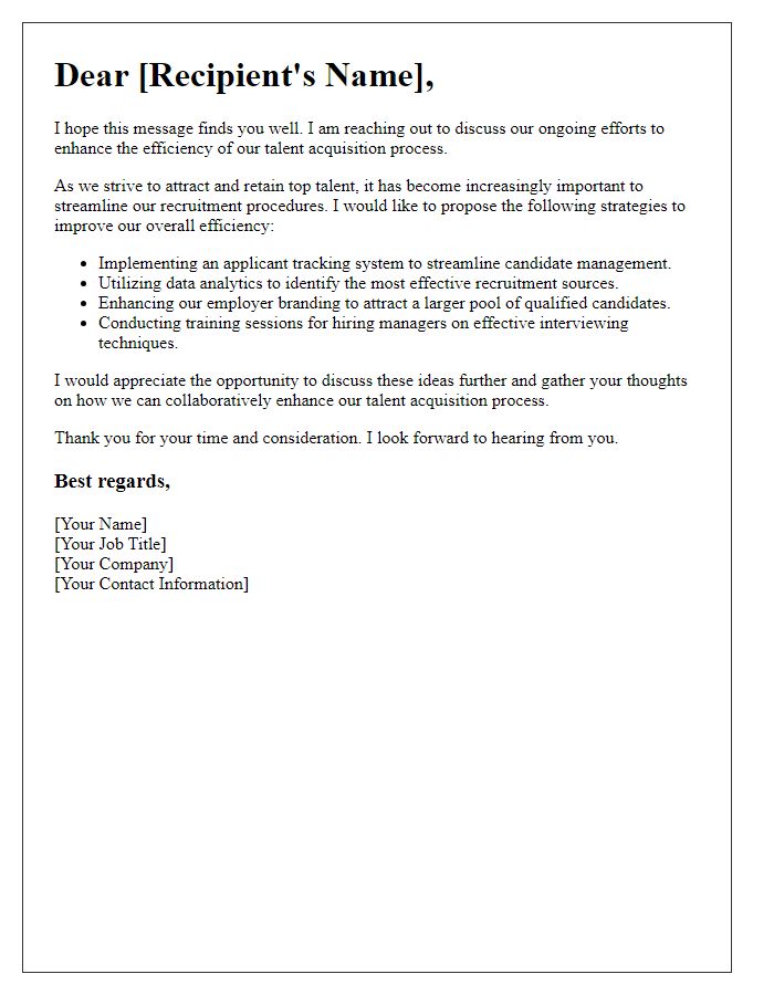 Letter template of talent acquisition efficiency