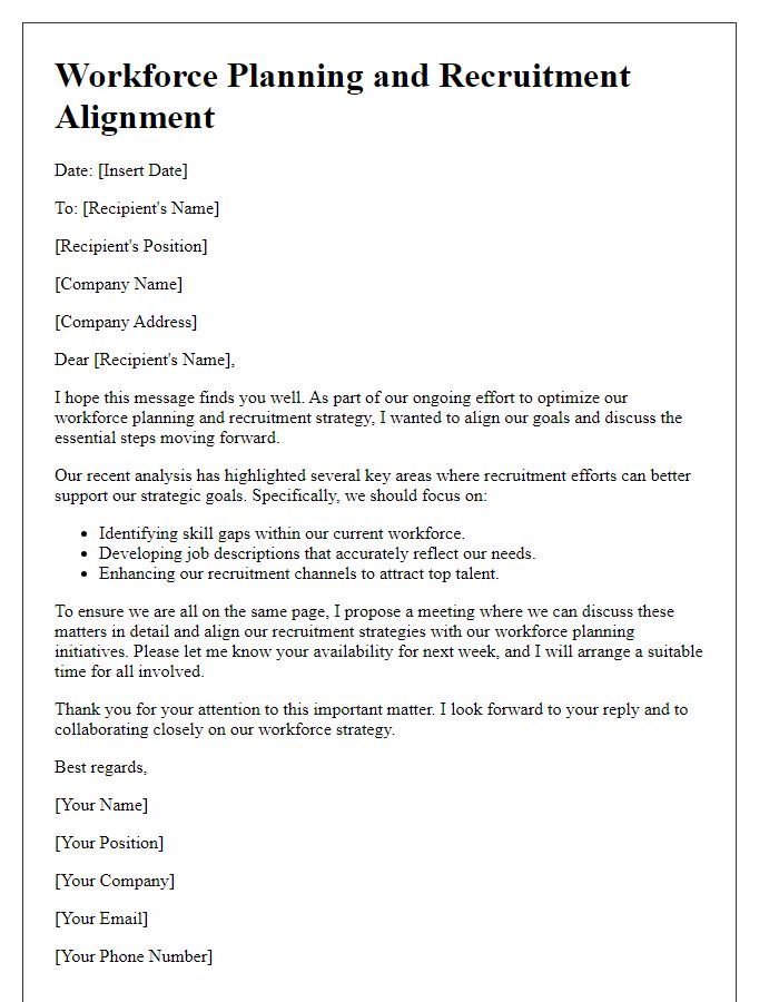 Letter template of workforce planning and recruitment alignment