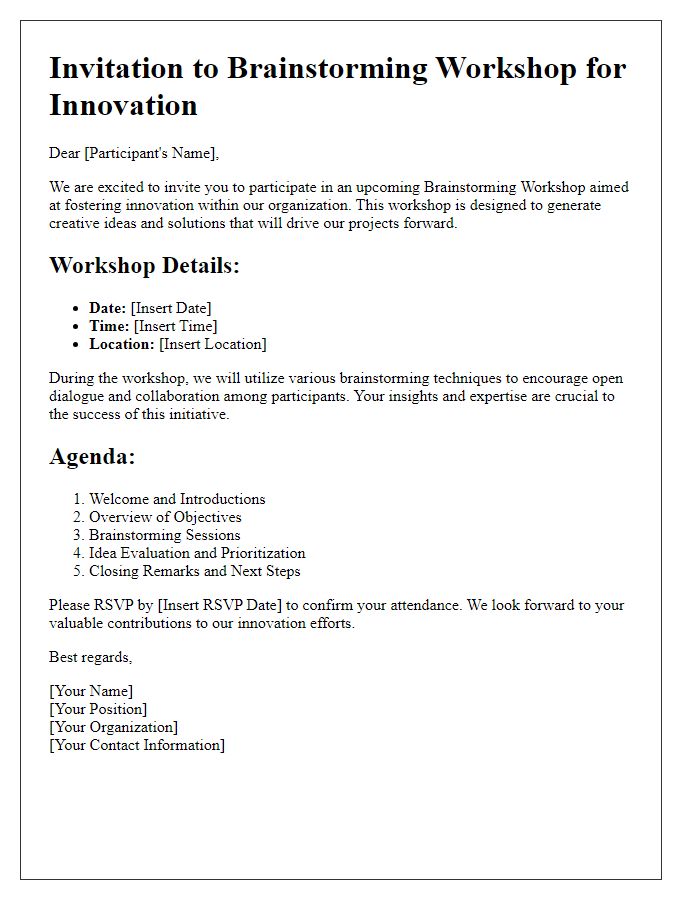 Letter template of brainstorming workshop facilitation for innovation