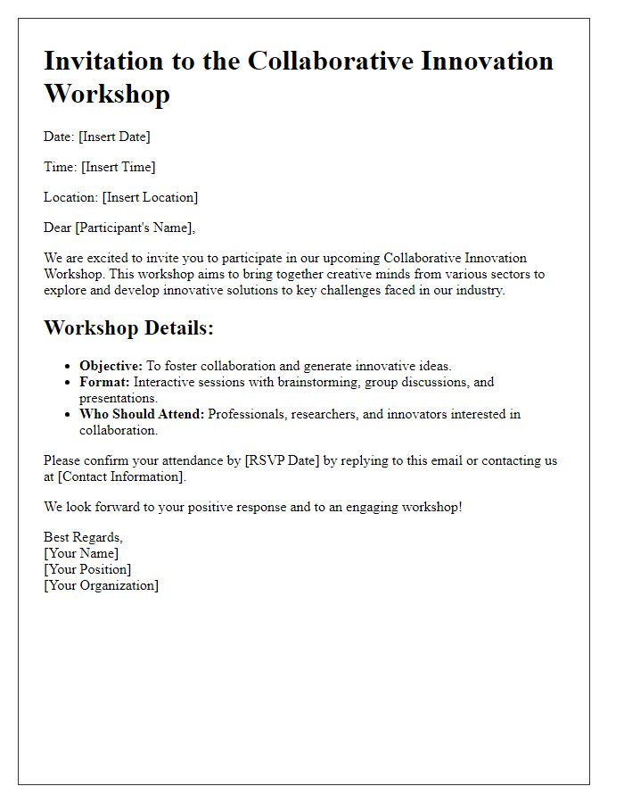 Letter template of collaborative innovation workshop organization