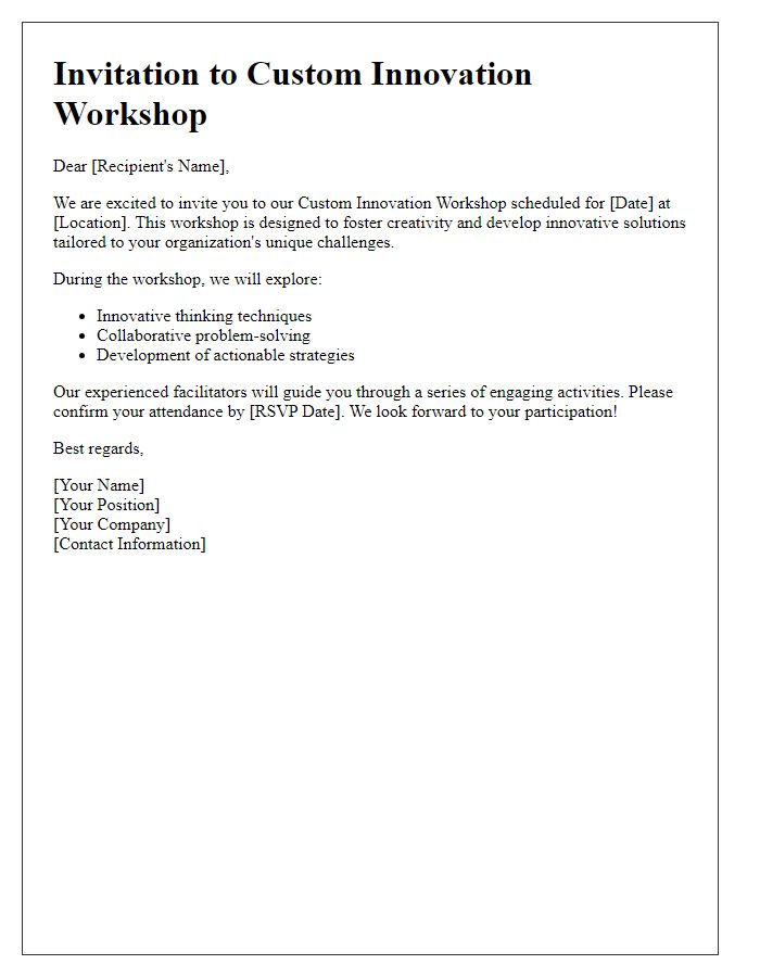 Letter template of custom innovation workshop facilitation