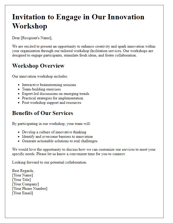 Letter template of engaging innovation workshop facilitation services