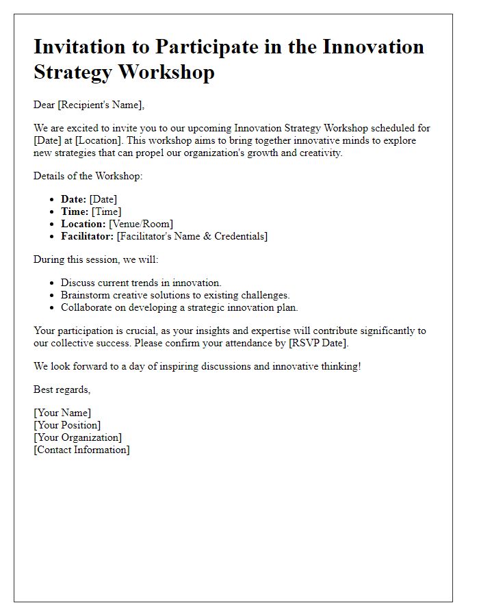 Letter template of innovation strategy workshop facilitation