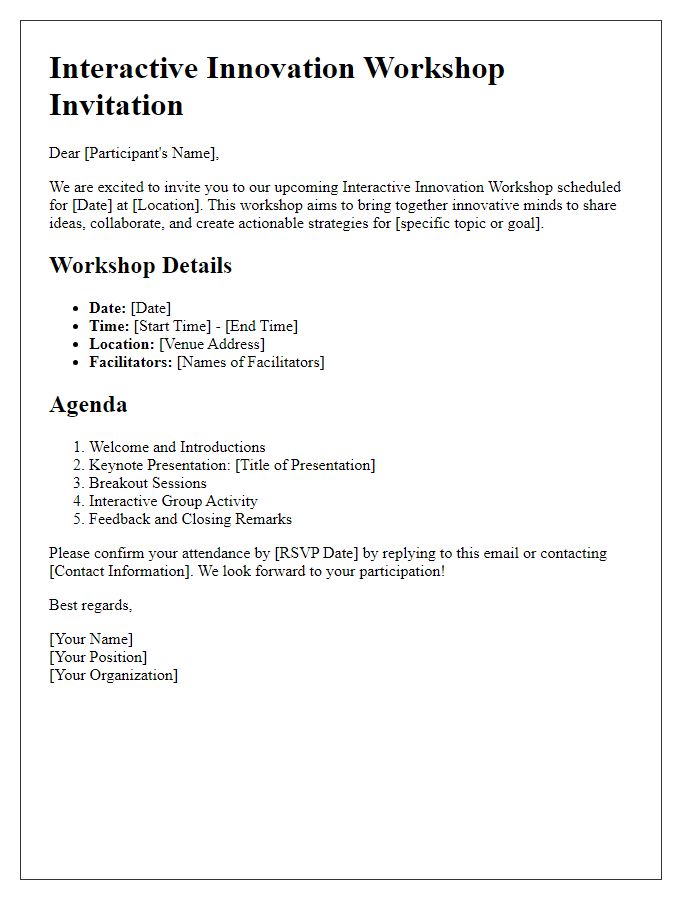 Letter template of interactive innovation workshop planning