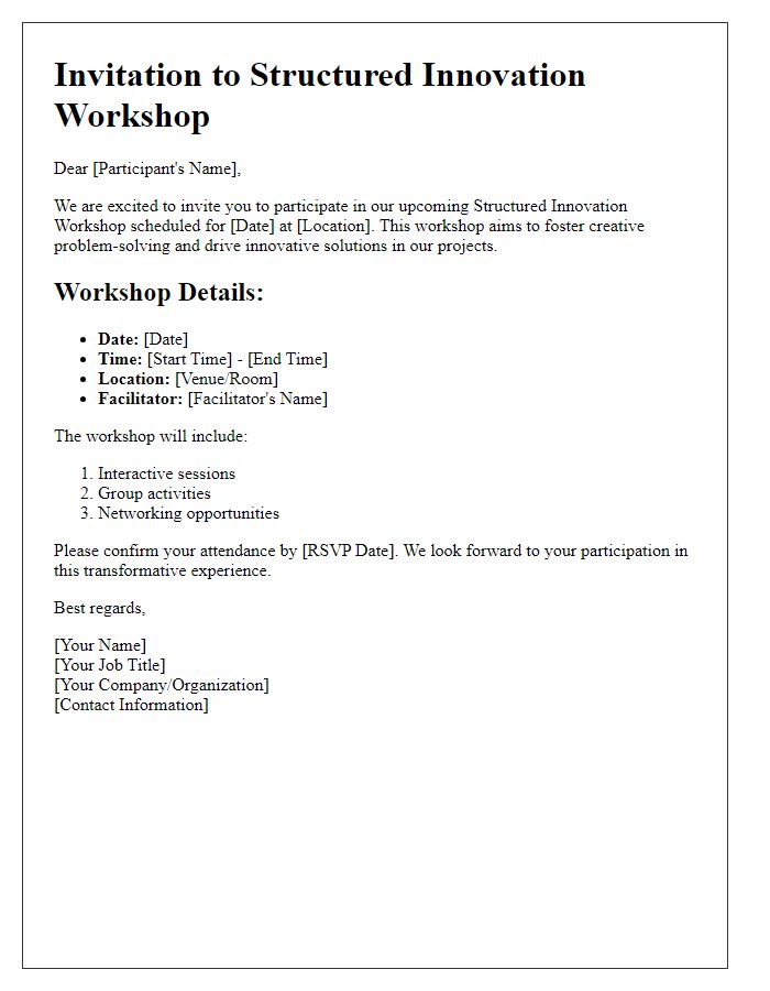 Letter template of structured innovation workshop management