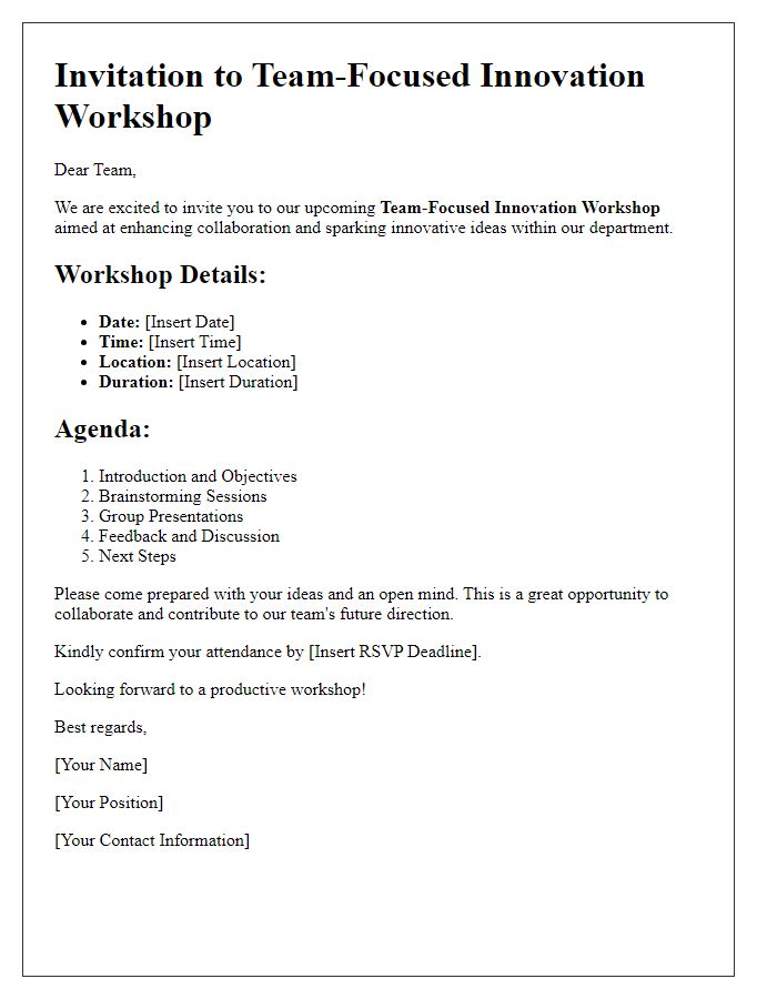 Letter template of team-focused innovation workshop coordination