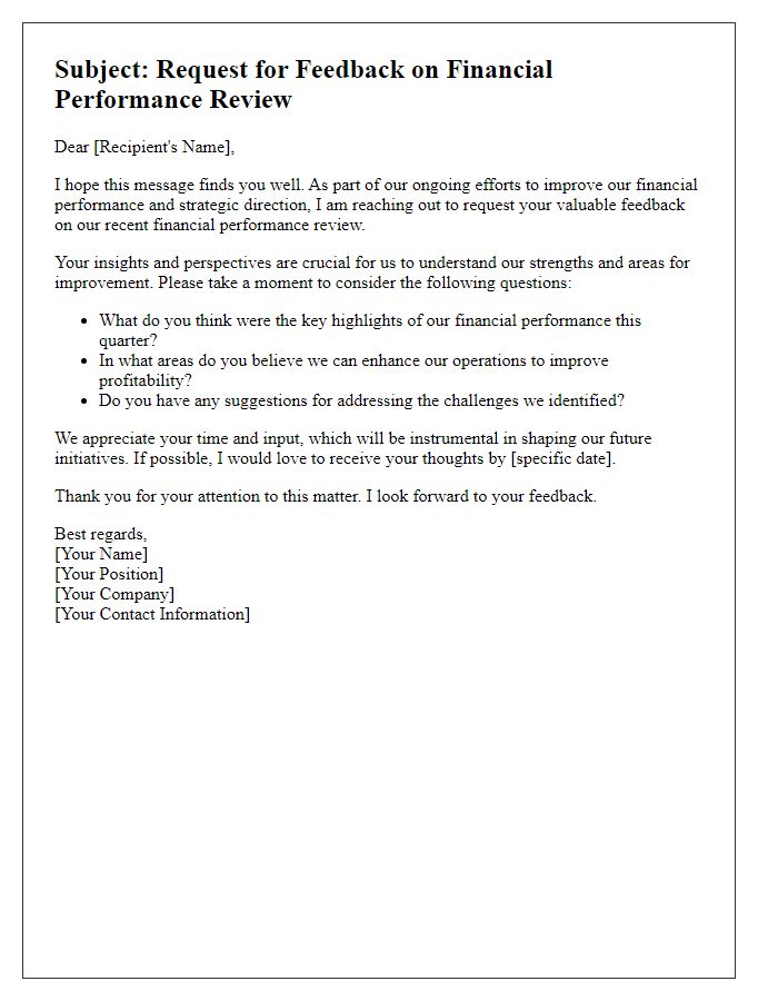 Letter template of financial performance review feedback request