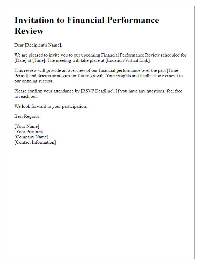 Letter template of financial performance review invitation