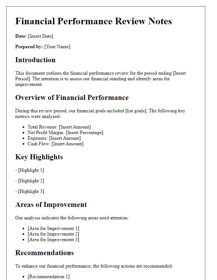 Letter template of financial performance review notes