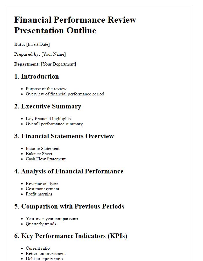 Letter template of financial performance review presentation outline