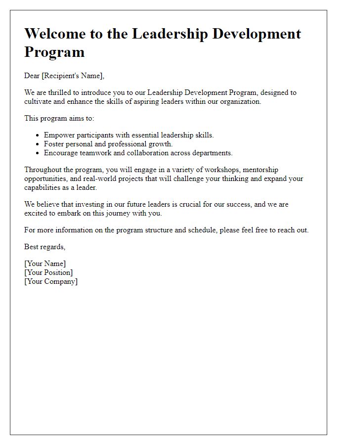 Letter template of leadership development program introduction