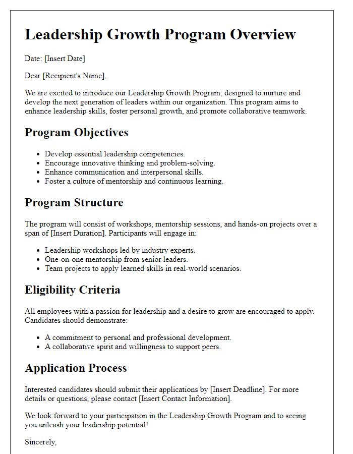 Letter template of leadership growth program overview