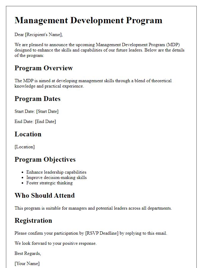 Letter template of management development program details