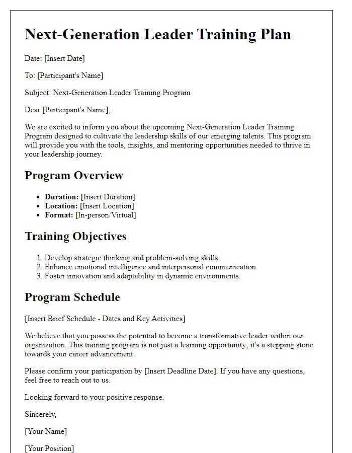 Letter template of next-generation leader training plan