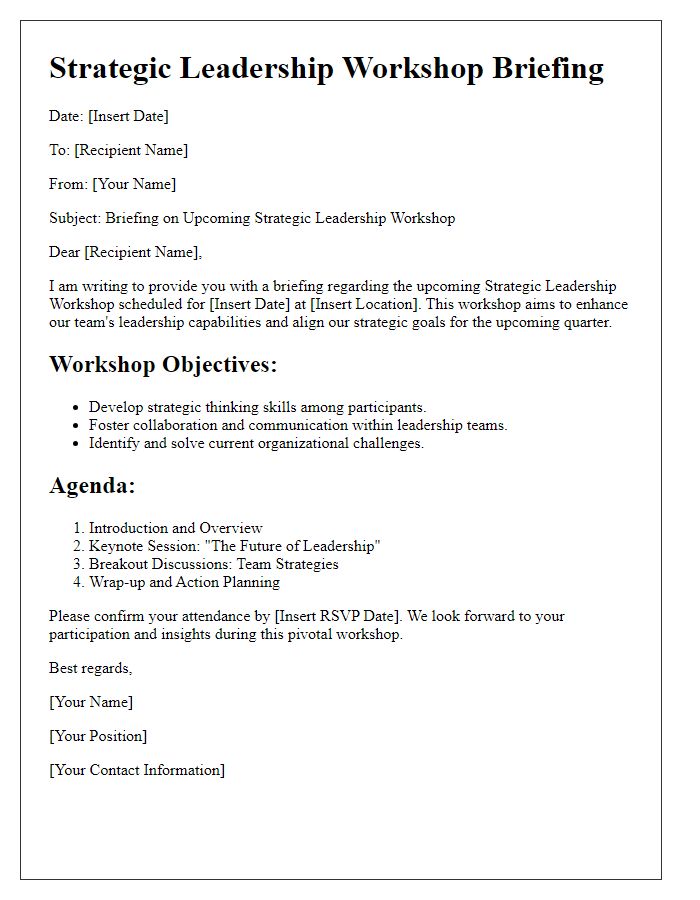 Letter template of strategic leadership workshop briefing