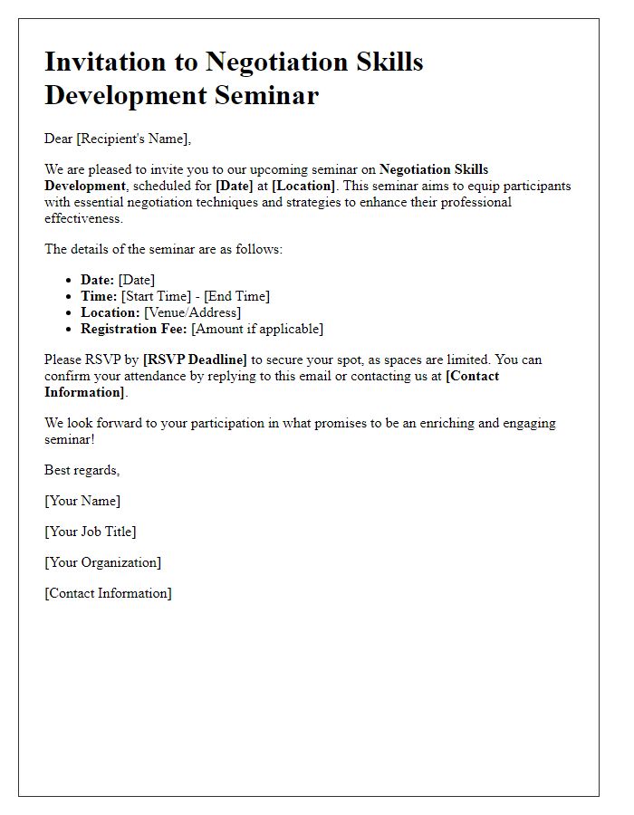 Letter template of invitation to negotiation skills development seminar