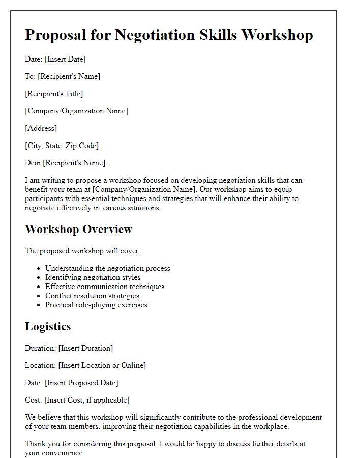 Letter template of proposal for negotiation skills workshop