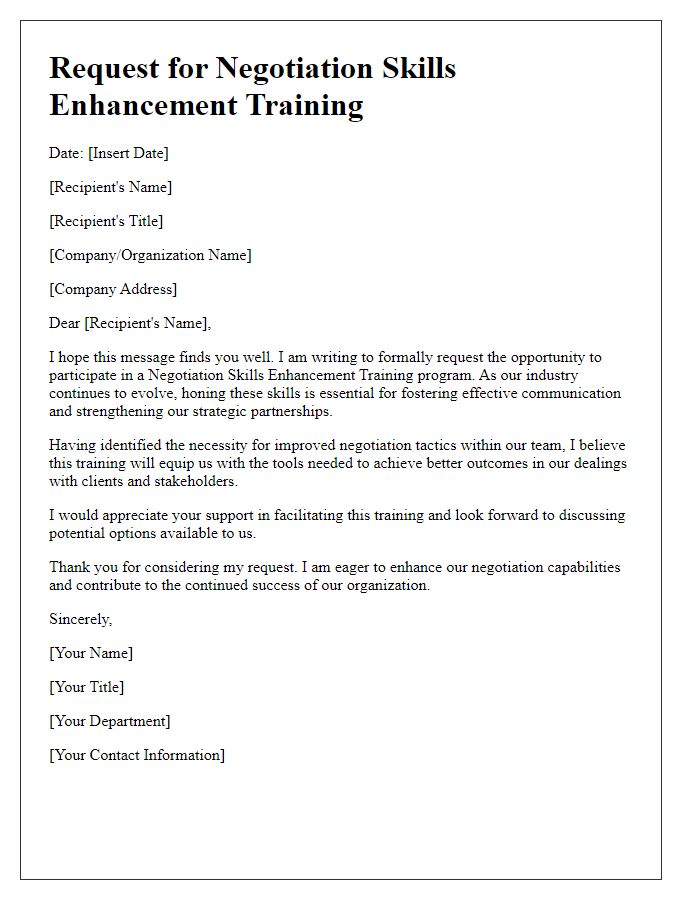 Letter template of request for negotiation skills enhancement training