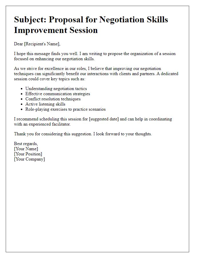 Letter template of suggestion for negotiation skills improvement session