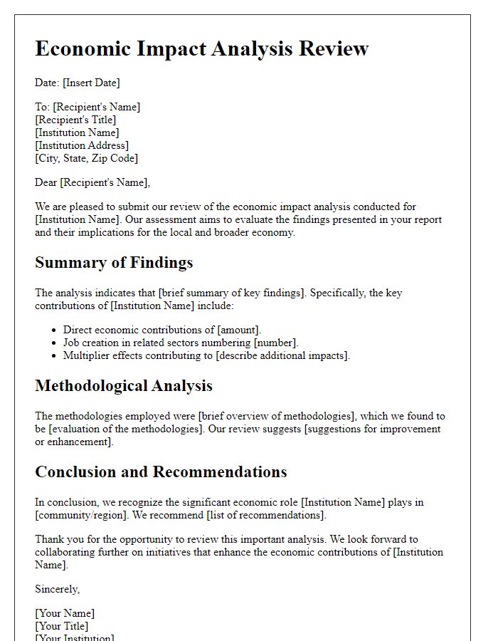 Letter template of economic impact analysis review for academic institutions