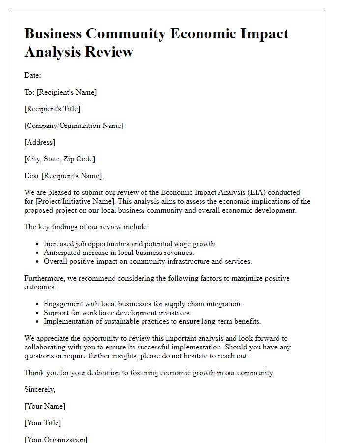 Letter template of economic impact analysis review for business communities