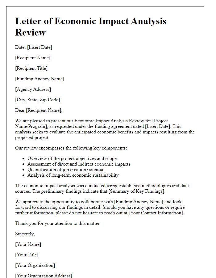 Letter template of economic impact analysis review for funding agencies