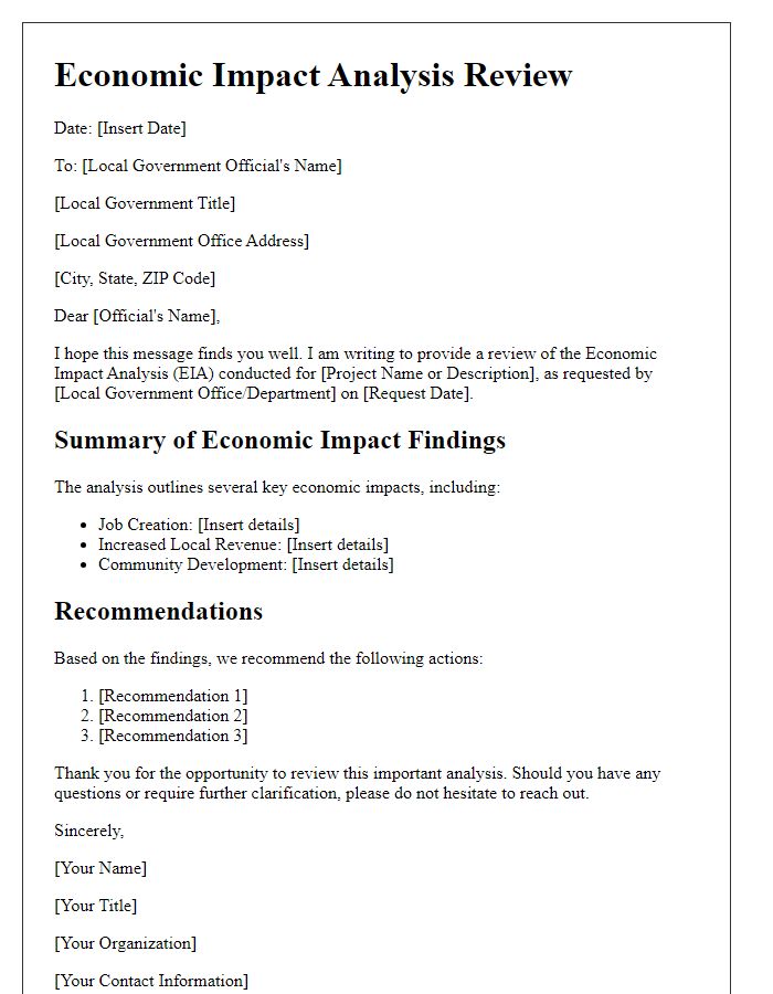 Letter template of economic impact analysis review for local government