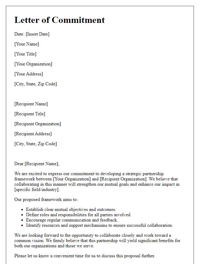 Letter template of commitment to developing a strategic partnership framework.