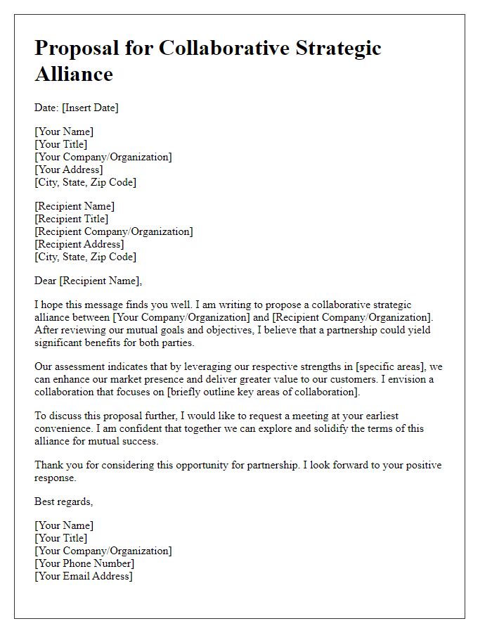 Letter template of proposal for a collaborative strategic alliance.