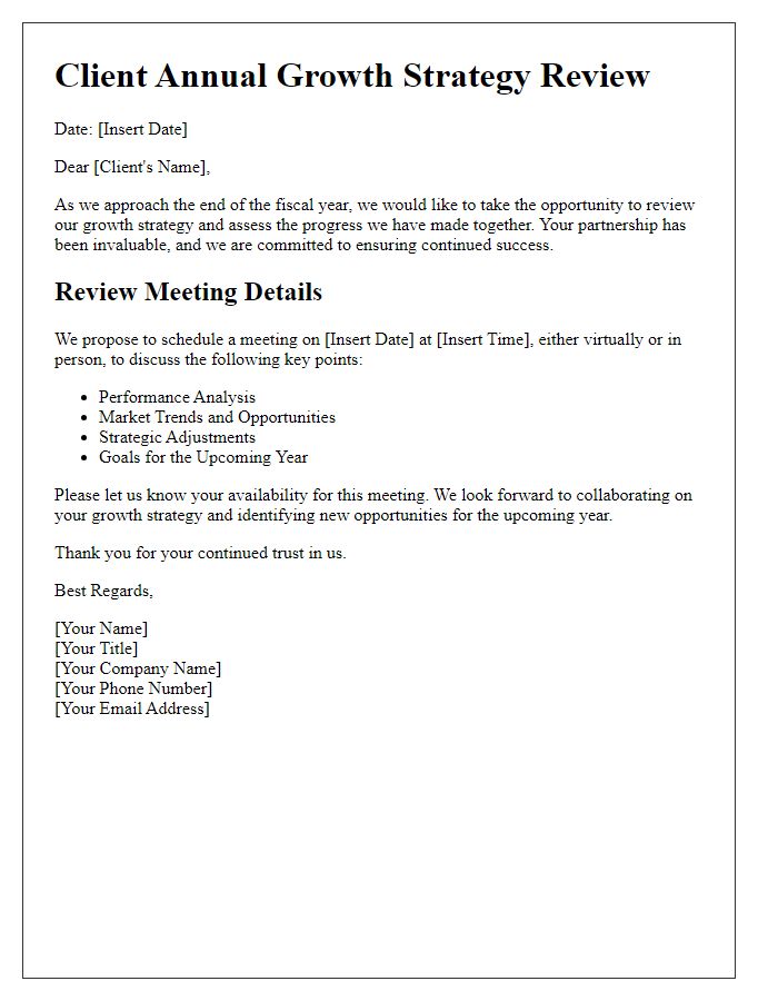 Letter template of client annual growth strategy review