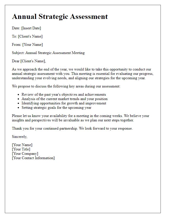 Letter template of client annual strategic assessment