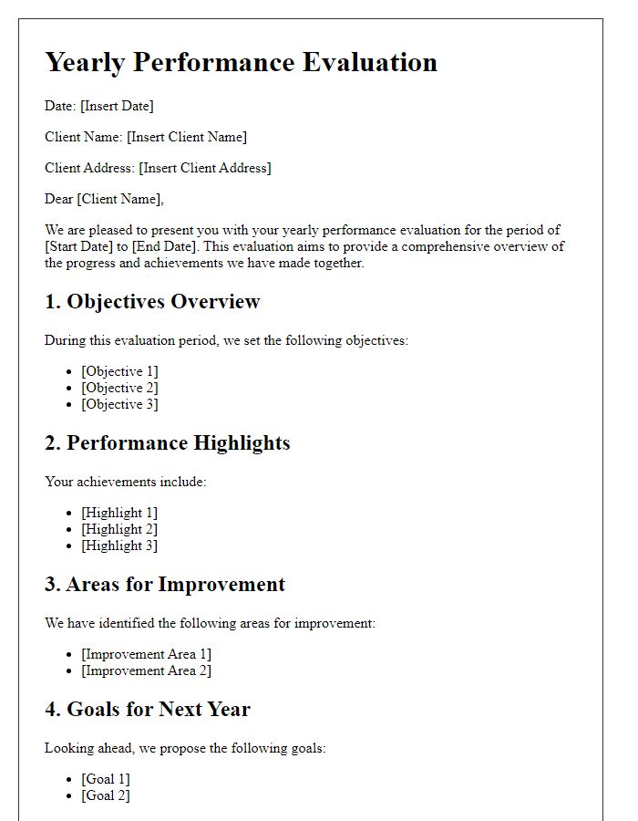 Letter template of client yearly performance evaluation