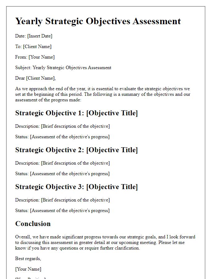 Letter template of client yearly strategic objectives assessment