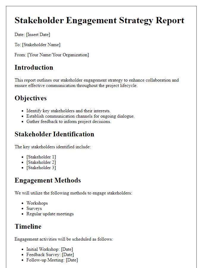 Letter template of stakeholder engagement strategy report.