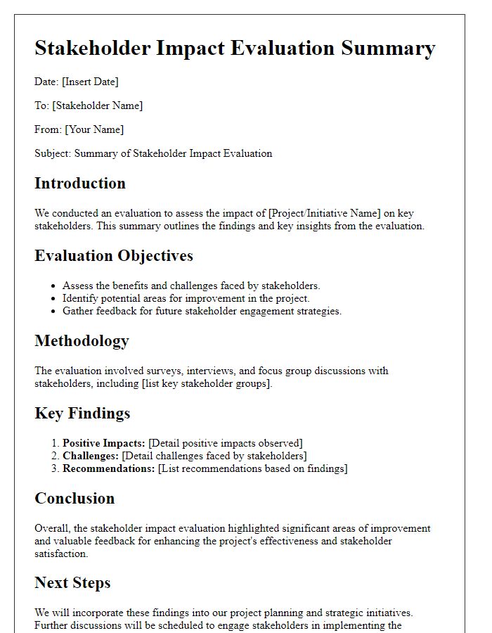 Letter template of stakeholder impact evaluation summary.