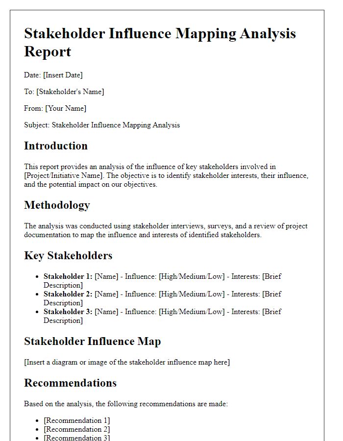 Letter template of stakeholder influence mapping analysis report.