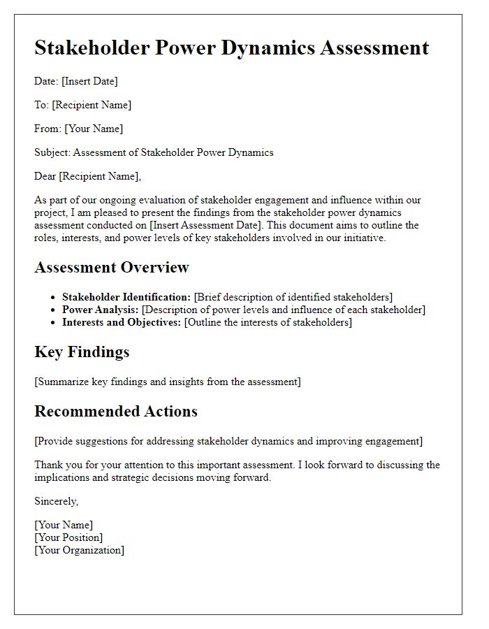 Letter template of stakeholder power dynamics assessment document.