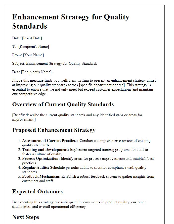 Letter template of enhancement strategy for quality standards