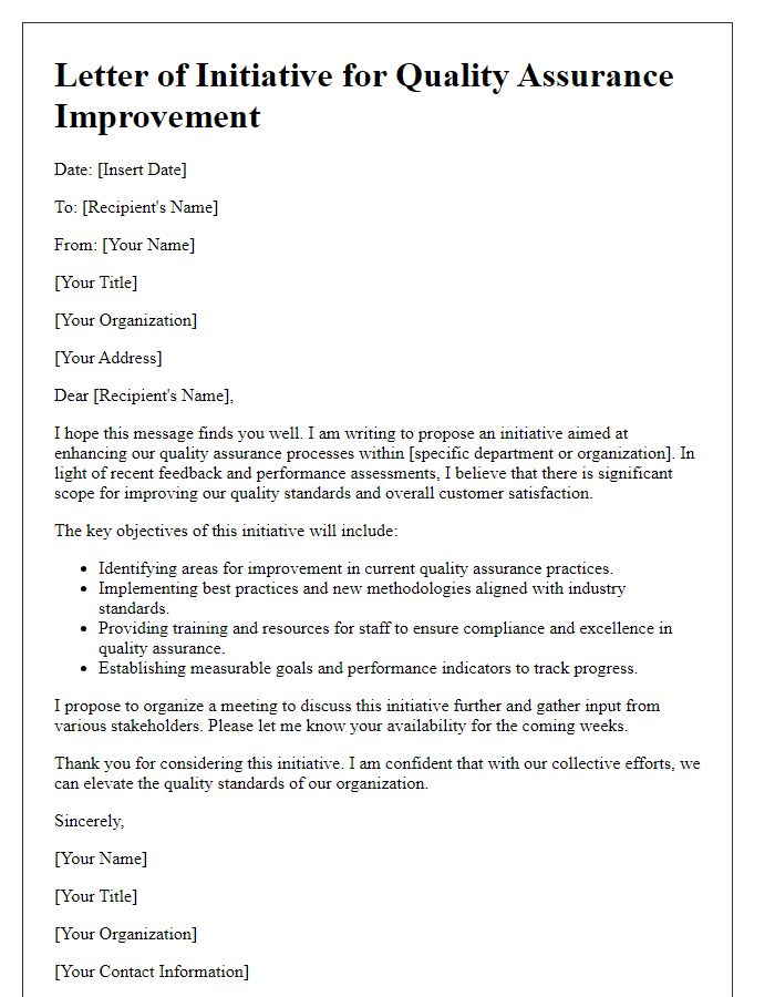 Letter template of initiative for quality assurance improvement