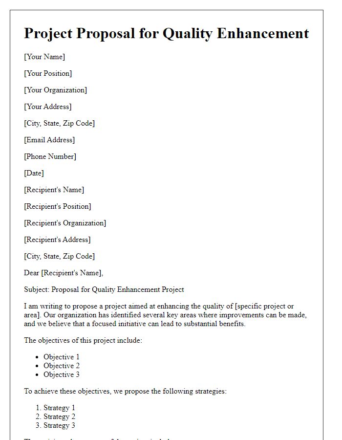 Letter template of project proposal for quality enhancement