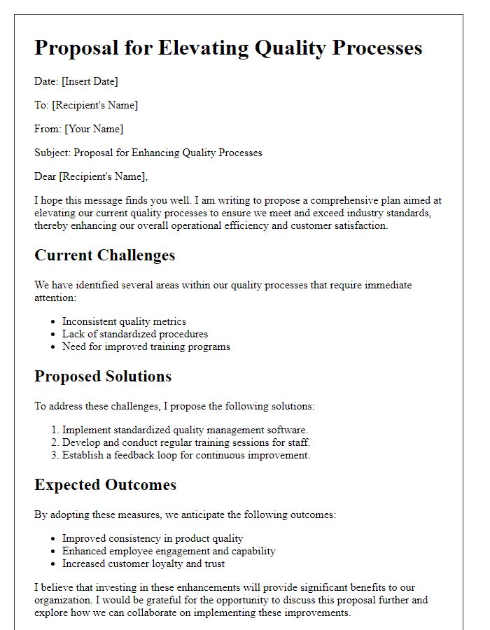 Letter template of proposal for elevating quality processes