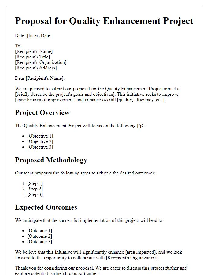 Letter template of proposal for quality enhancement project