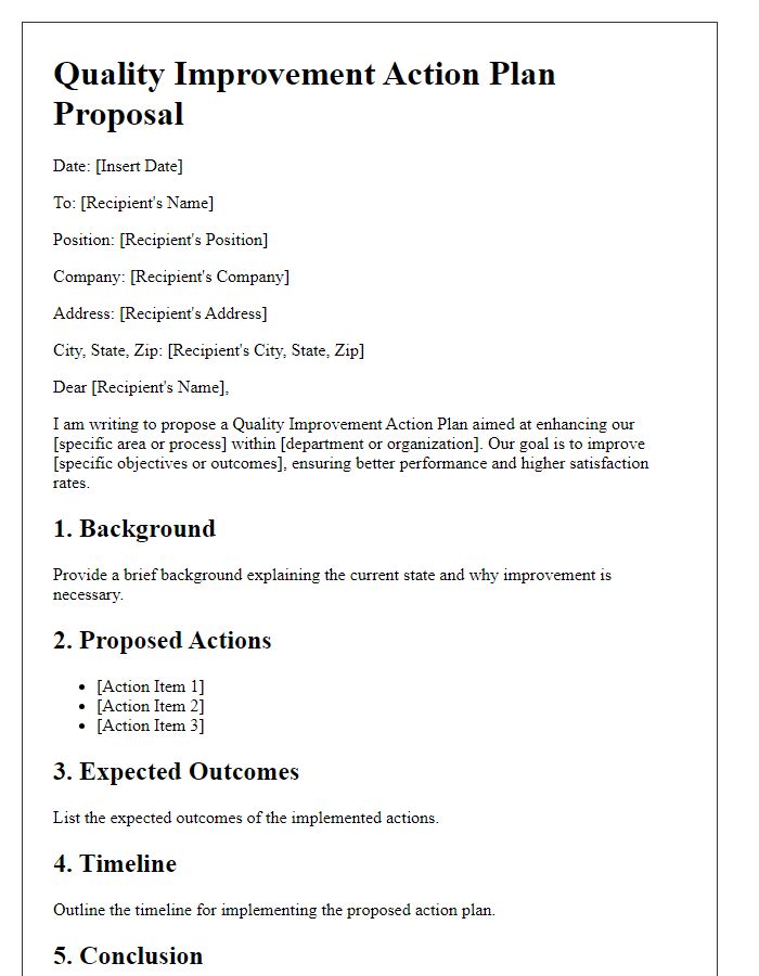 Letter template of quality improvement action plan proposal