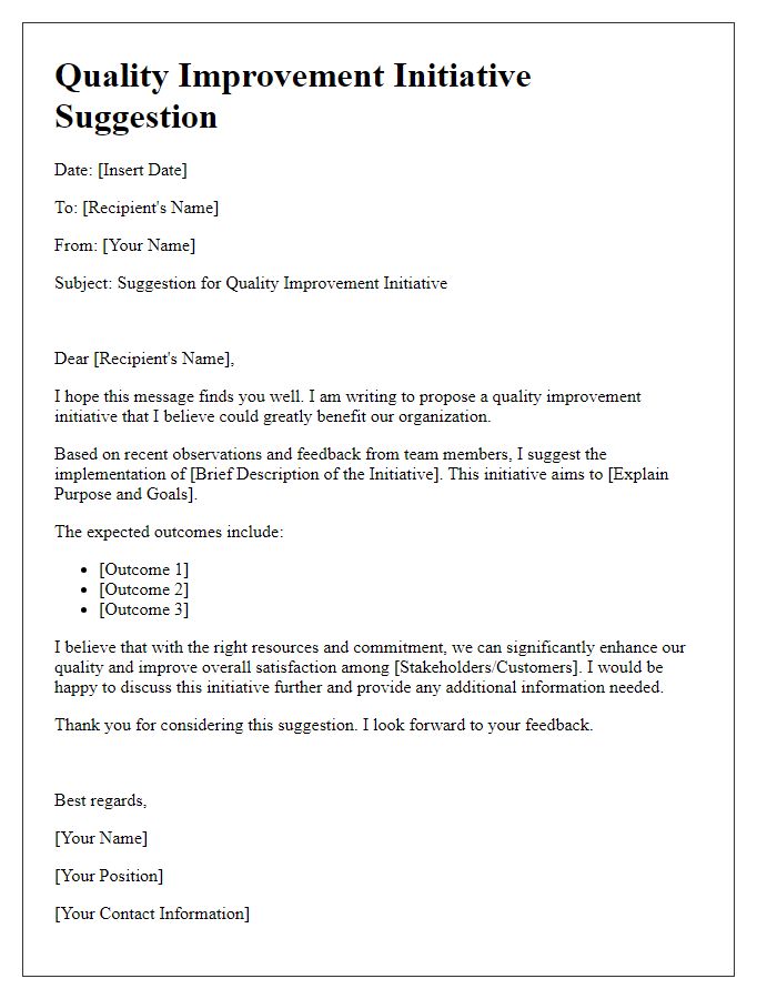 Letter template of quality improvement initiative suggestion