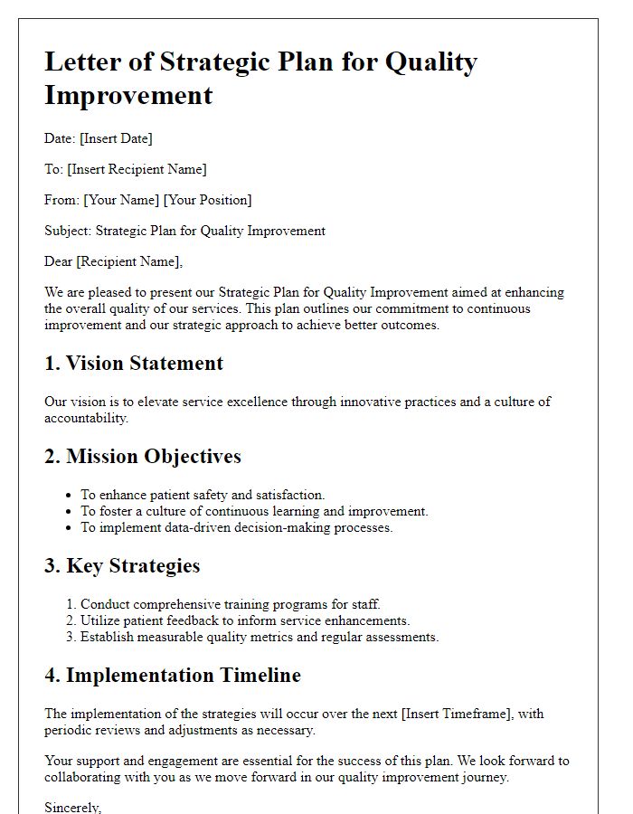 Letter template of strategic plan for quality improvement