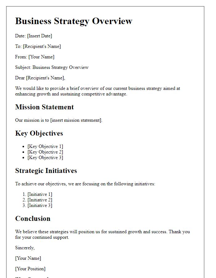 Letter template of concise business strategy overview