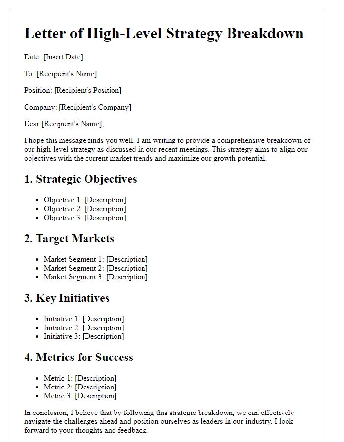 Letter template of high-level strategy breakdown