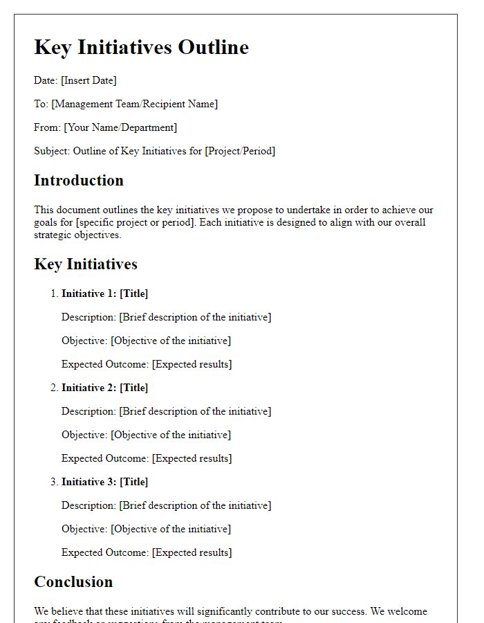 Letter template of key initiatives outline for management